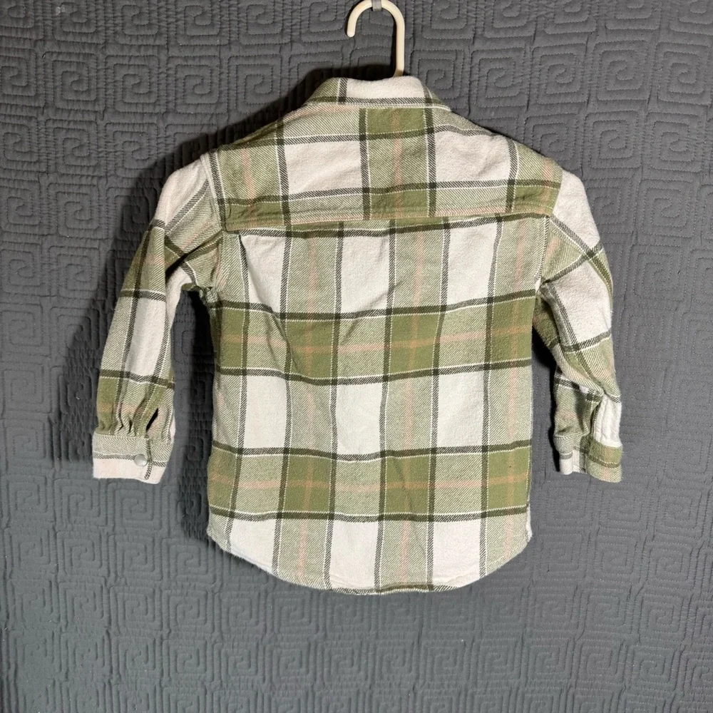 Wonder Nation Flannel Jacket Girls Size 6-6x Plaid Green 100% Cotton
